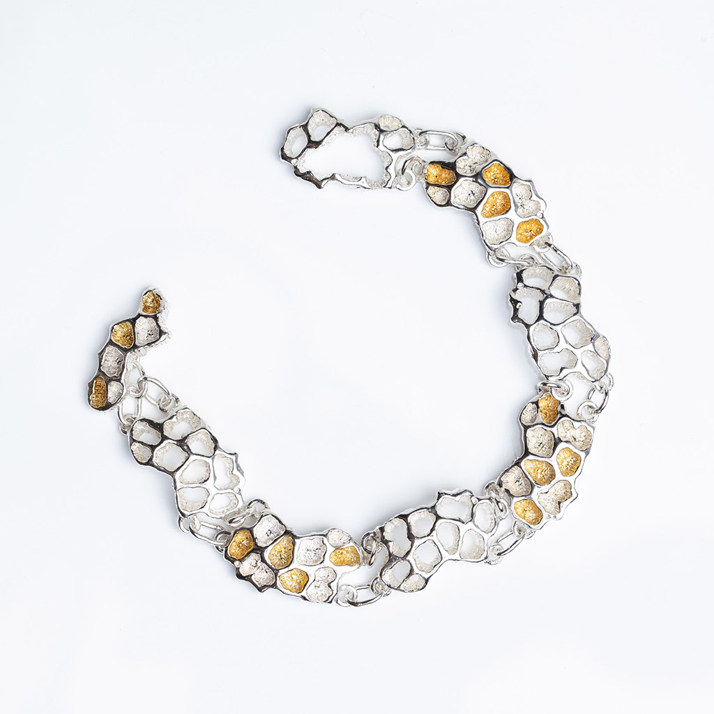 Silver with gold Coral Bracelet