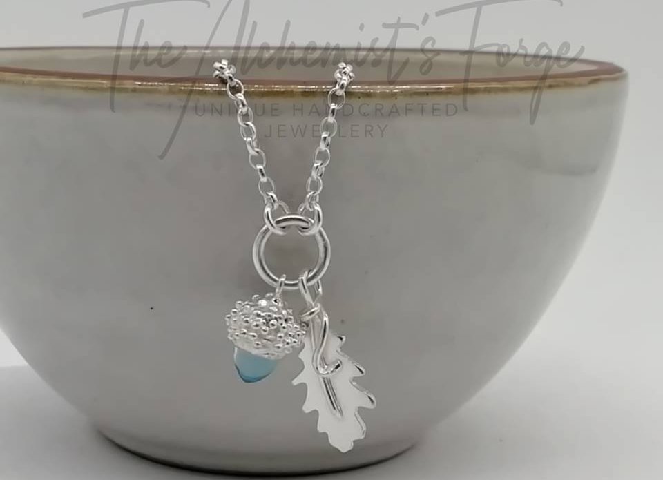Topaz Acorn and Oak Leaf Necklace.