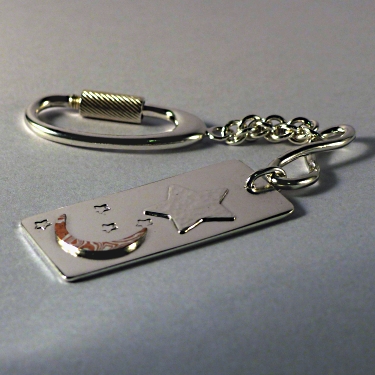 Silver Star Moon Key Fob