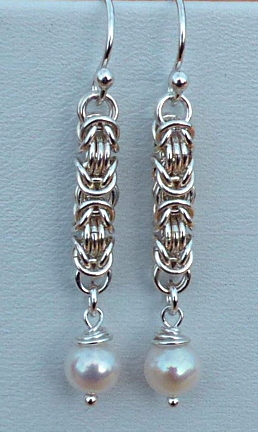 Pearl & Byzantine Weave Drop Earrings