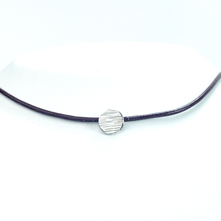 Leather disc choker - bark texture