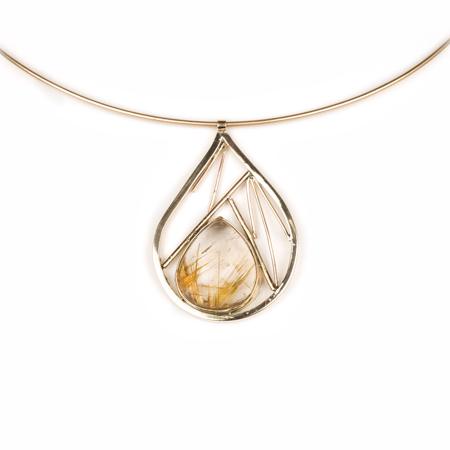 Inside-out choker, rutilated quartz in gold