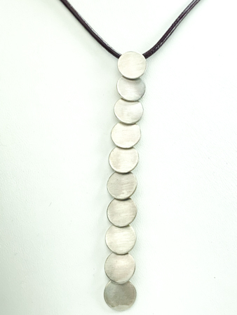 Long disc pendant - satin texture with burgundy leather
